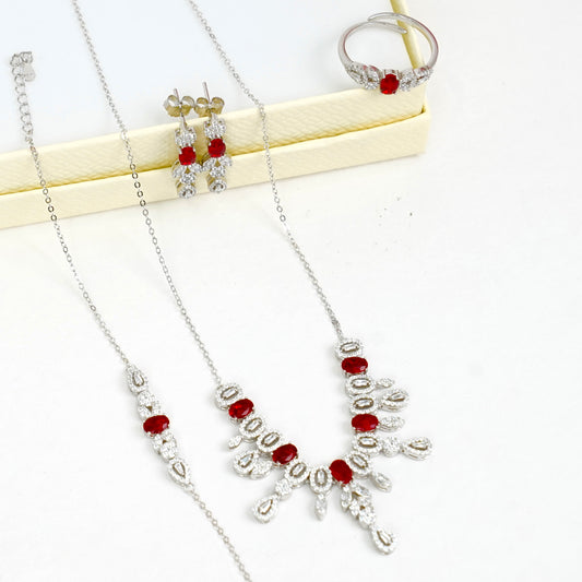 Parure en Argent et Pierres Rouges Brillantes