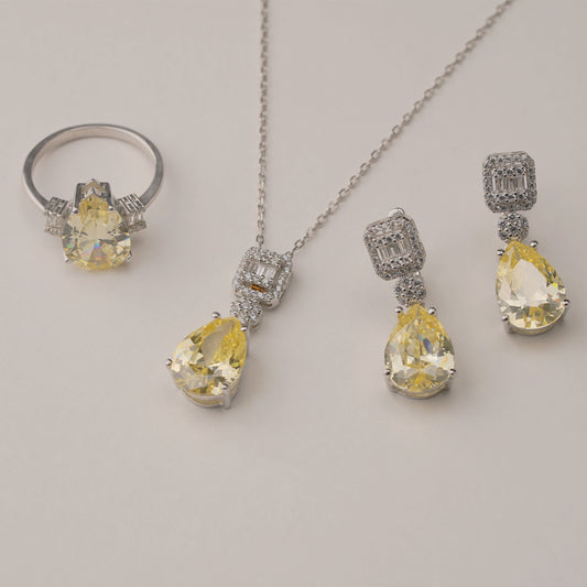 Parure en argent 925 rhodié avec pierres jaunes – Modèle Luxe Babylon